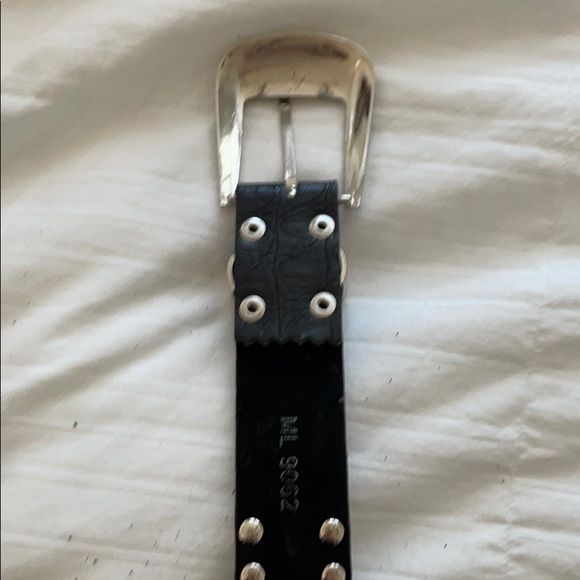 Black Leather Silver Rhinestone Belt Silver Buckle - Picture 4 of 9